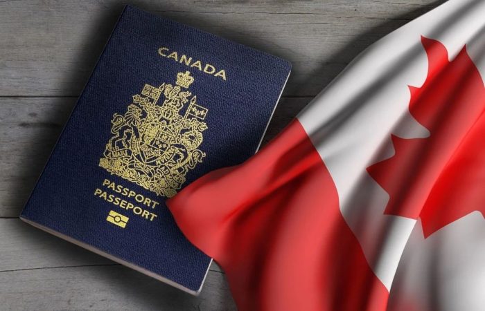 Canada passport and flag