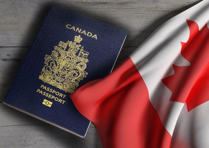 Canada passport and flag